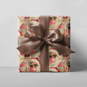 Retro Funny Santa Wrapping Paper Roll Vintage Christmas Gift Wrap Cute Pink Holiday Wrapping Paper Secret Santa Gift Wrap