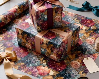 Luxe botanisch cadeaupapier, elegant bloemencadeaupapier, vintage cadeaupapier, kerstcadeaupapier, cadeaupapierrol voor de feestdagen