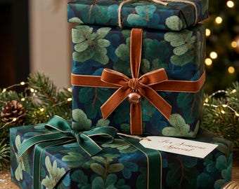 Colorado Spruce Tree Gift Wrapping Paper Evergreen Conifer Dark Green Needles Pine Tree Nature Lover Minimalistic Christmas Wrap Roll Forest