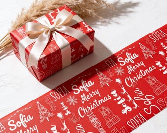 Gepersonaliseerd kerstcadeaupapier, cadeaupapier met eigen naam, kerstpapier voor het hele gezin, cadeaupapier voor de feestdagen, kerstcadeaupapier op maat