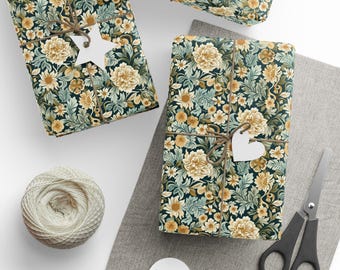 Vintage Blumengeschenkpapier, elegante William Morris Style Geschenkpapier, klassische botanische Geschenkpapierrolle, Geschenkpapierrolle