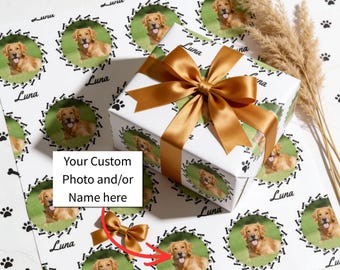 Gepersonaliseerde cadeauverpakking voor huisdieren, cadeauverpakking voor de feestdagen, cadeauverpakking met foto op maat, verjaardagsverpakking voor honden, kerstcadeaupapier voor honden, cadeaupapier op maat voor honden