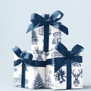 Rotolo di carta da regalo natalizia blu e bianca, fogli di carta da regalo per le feste, rotoli di carta da regalo per le feste, carta da regalo di Natale, rotolo di carta natalizia