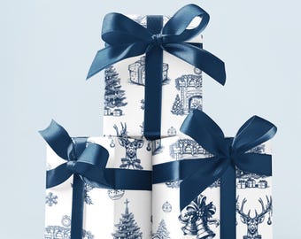 Blue and White Christmas Gift Wrap roll, Holiday Gift Wrap Sheets, Festive Wrapping Paper Rolls, Xmas Wrapping Paper, Christmas paper roll