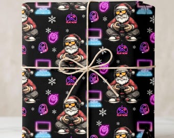 Geekiges Geschenk: Gamer-Weihnachtsgeschenkpapier, schwarzes Geschenkpapier für Gaming-Weihnachtsgeschenke, Geschenkpapierrolle für Videospiele