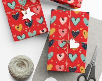Papel de regalo con corazones, Papel de regalo de San Valentín, Papel de regalo de cumpleaños, Papel de regalo, Papel de regalo, Papel de regalo único, Envoltura de regalos, Galentines