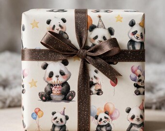 Niedliches Panda-Geschenkpapier, Bambus-Geschenkpapier für Kinder, umweltfreundliches Tier-Geschenkpapier, Kawaii-Panda-Geschenkpapier für Geburtstage oder Babypartys, Geschenkpapier für Feiertage