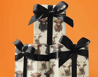 Hooglandkoe cadeaupapier, Highland Cow-cadeaus, cadeaus koe, inpakpapier, cadeaupapier, cadeaupapier, cadeauverpakking, verjaardagscadeaupapier, unieke cadeauverpakking