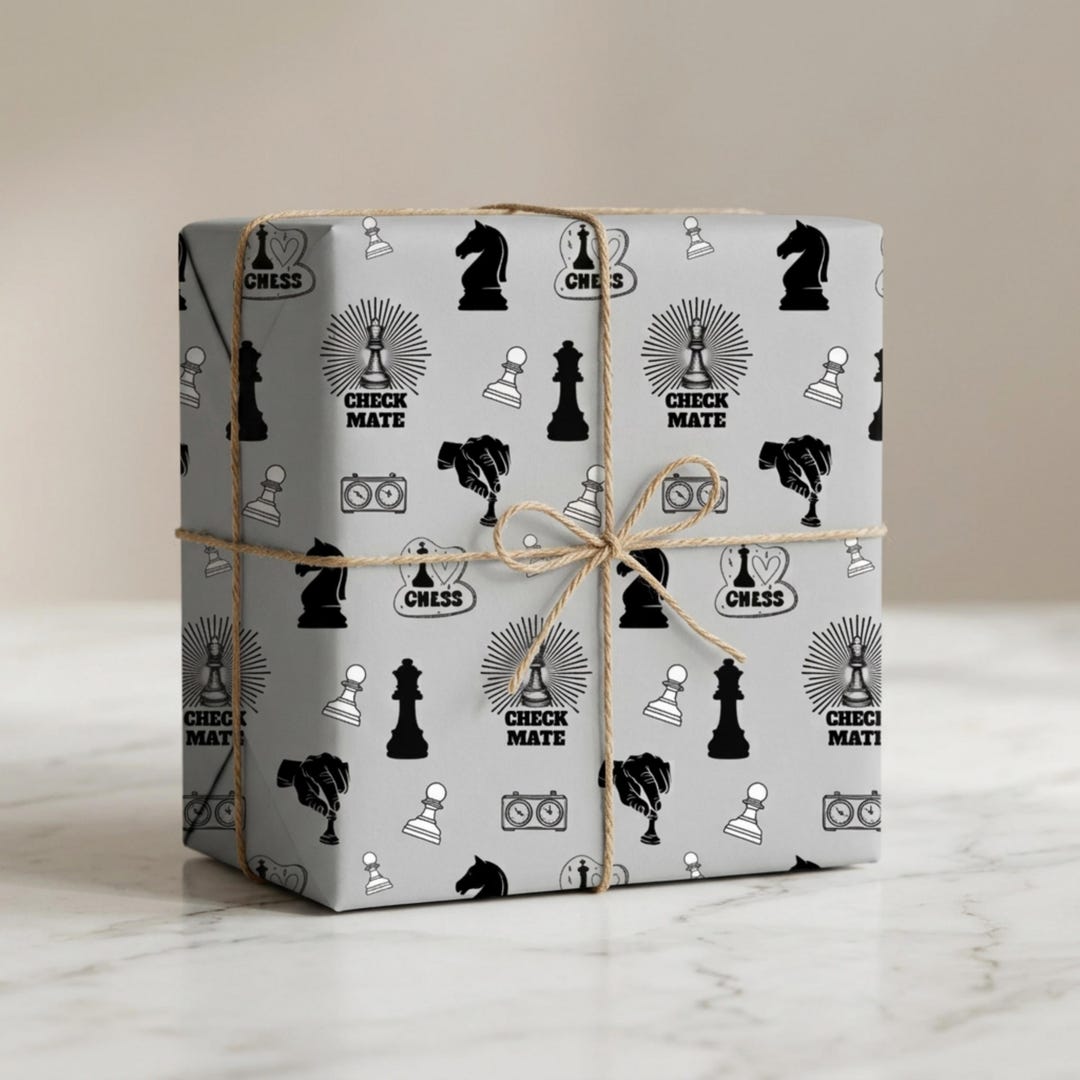Chess Lover Wrapping Paper, Checkmate Gift Wrap, Black and White Chess ...
