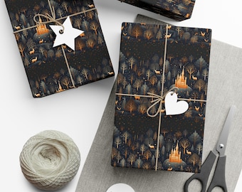 Dark Wrapping Paper,Dark Mystical Enchantment Dark Academia Cottage Core Gift Wrapping Paper, Castle Wrapping Paper