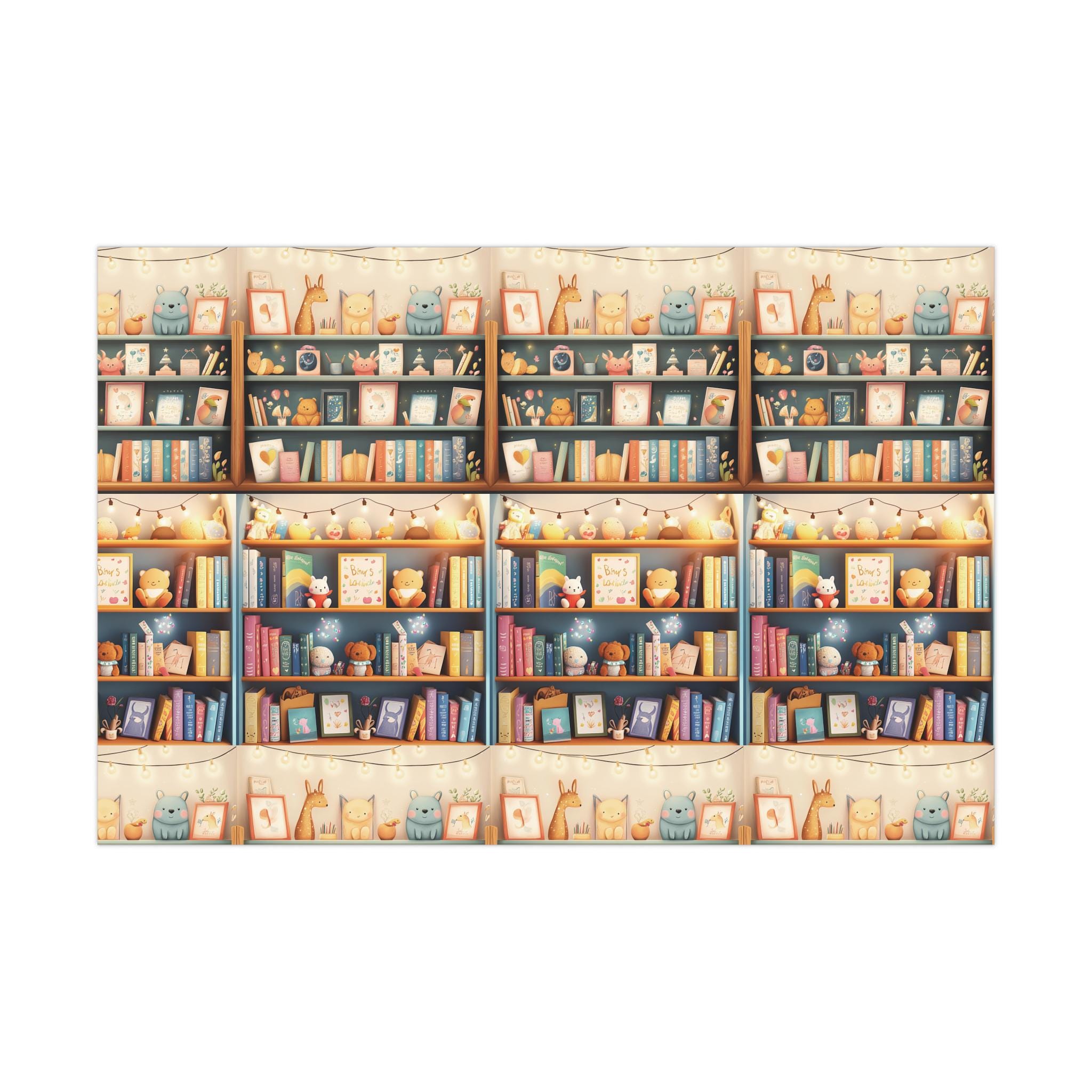 Book Wrapping Paper Roll Colorful Bookshelf Gift Wrap Kids Bookshelf ...