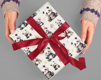 Panda Wrapping Panda Birthday Wrapping Paper | Kawaii Pandas Gift Wrap - Etsy