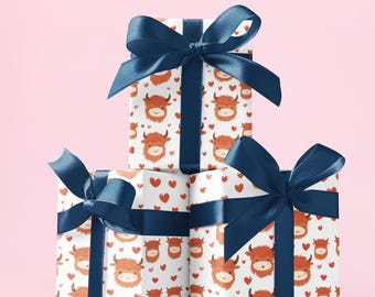 Inpakpapier Schotse hooglander, cadeauverpakking, cadeaupapier, unieke cadeau-ideeën, cadeau schattige koe, cadeau dierenliefhebber, cadeauverpakking boerderij, cadeauverpakking boerderij