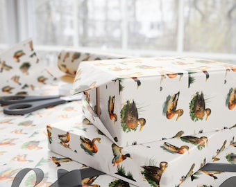 Mallard Duck Christmas Gift Wrap,Duck Hunting Paper for Men,Derby Party,Father’s Day,Vintage Luxury Wrapping for Elegant Gifts,Wrapping Roll