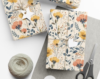 Floral Wrapping Paper Roll Watercolor Wildflower Gift Wrap, Luxury Bouquet Wrap for Weddings, Birthdays & Spring Parties