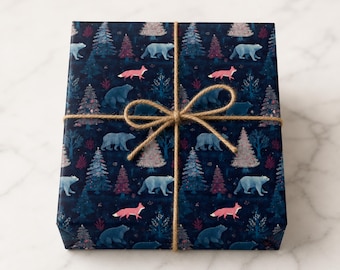 Rustic Woodland Animal Wrapping Paper Cozy Nature Inspired Winter Holiday Wrap Wrapping Paper Roll, Holiday Gift Wrap, Christmas Gift Wrap