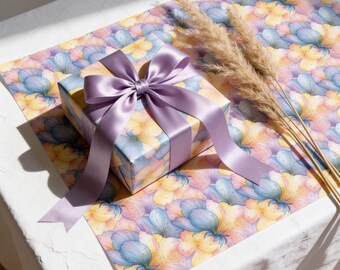 Kleurrijk botanisch inpakpapier, luxe bloemencadeaupapier, verjaardagspapier, pastelkleurig bloemencadeaupapier, cadeaupapier met lentebloemen