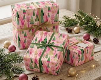 Rollo de papel de regalo rosa para Navidad, papel de regalo navideño, papel de regalo para Navidad, regalo para el árbol de Navidad, rollo de papel de regalo festivo