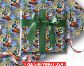Mallard Duck Wrapping Paper, Nature & Wildlife Gift Wrap Roll,Duck Lover Gift Wrap,Eco Friendly Duck Hunting Wrap, Gift Wrap for Dad Hunters