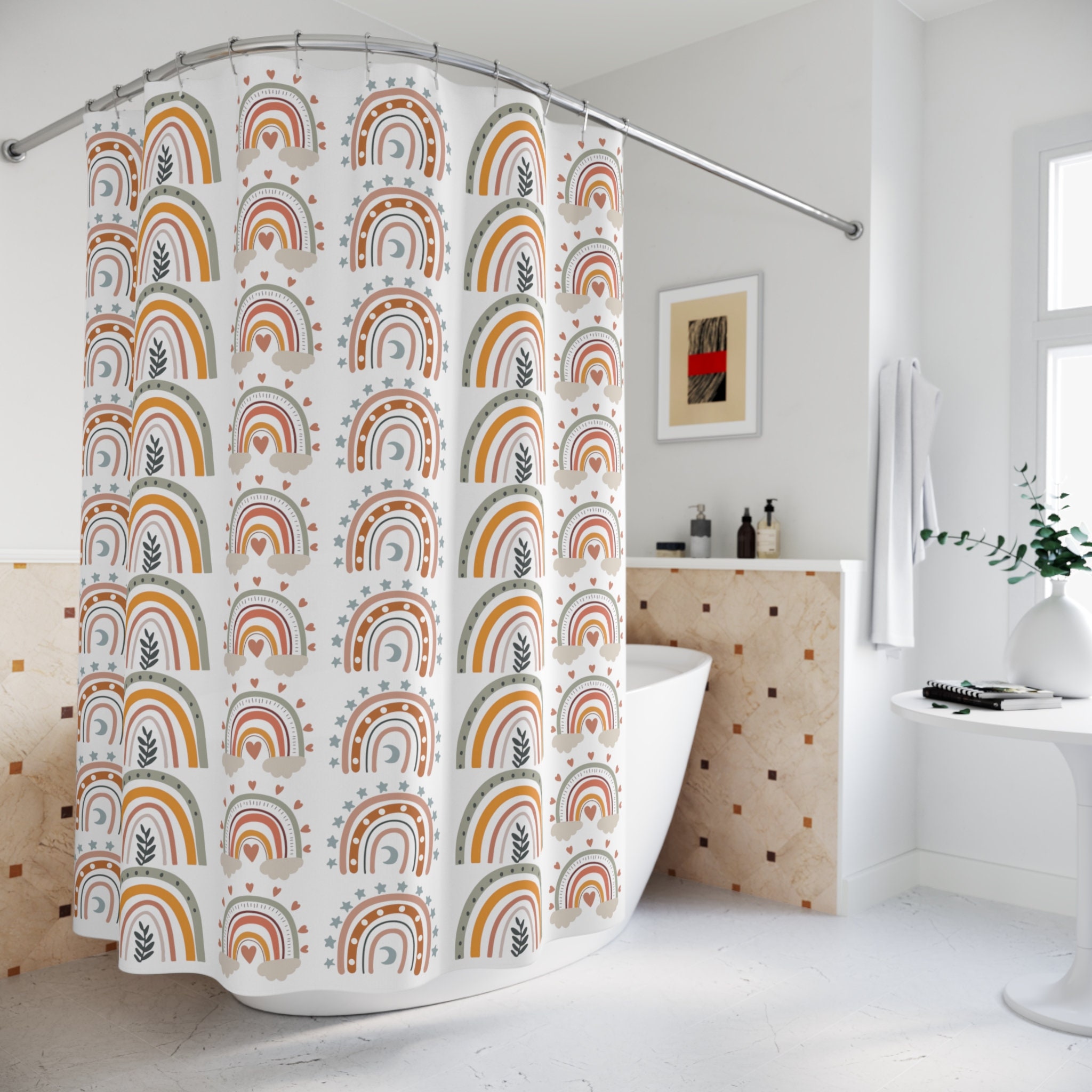 Boho Rainbow Delight Shower Curtain Bohemian Decor, Kids-friendly
