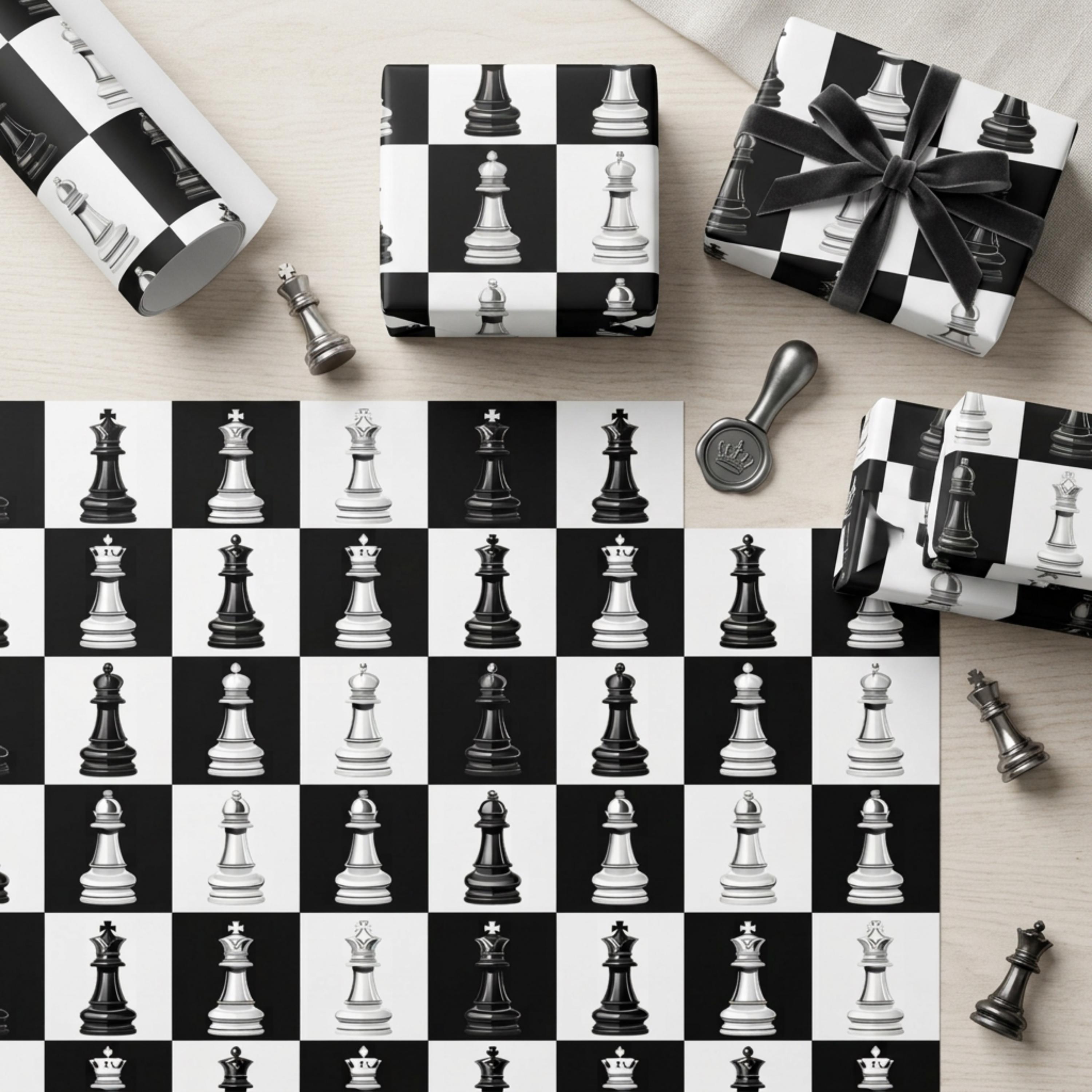 Chess Wrapping Paper, Black and White Gift Wrap, Minimalist Chessboard ...