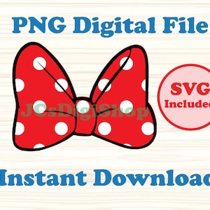 Red Polka Dot Bow PNG and SVG printable clipart digital files ready to download