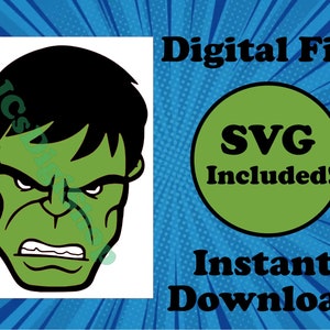 Hulk Face PNG and SVG printable clipart digital file ready to download