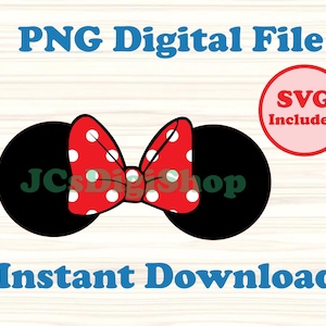 Red Polka Dot Minnie Ears PNG and SVG printable clipart digital files ready to download