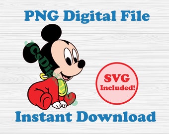 Baby Mickey PNG and SVG printable clipart digital files ready to download