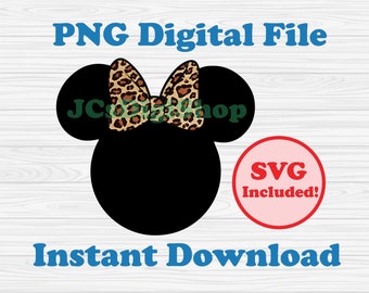 Leopard Bow Minnie Head PNG and SVG printable clipart digital files ready to download