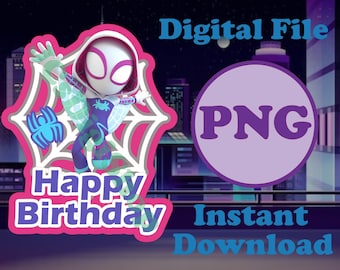 Spider-Gwen Birthday Cupcake/Birthday Cake Topper PNG printable clipart digital file ready to download