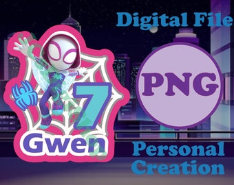 Personalized Spider-Gwen Birthday Cupcake/Birthday Cake Topper PNG printable clipart