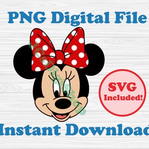 Red Polka Dot Minnie Face PNG and SVG printable clipart digital files ready to download