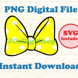 Yellow Polka Dot Bow PNG and SVG printable clipart digital files ready to download
