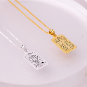 Delicata collana di tarocchi in catena di scatole - Ciondolo di carta dei tarocchi - Sole, Luna, Amante, Stella, Matto, Ciondolo mago - Gioielli spirituali - Regalo migliore amico