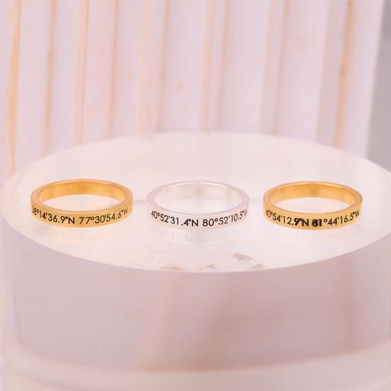 Custom Coordinates Ring Personalized Location Jewelry Personalized Stackable Name Ring Longitude Latitude Jewelry Best Friend Gift RI55 Etsy
