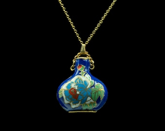 Vintage blommig Cloisonné vashängande halsband, 70-tals emaljkonst