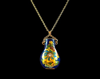 Vintage Cloisonné vashängehalsband: Handmålad blomemalj