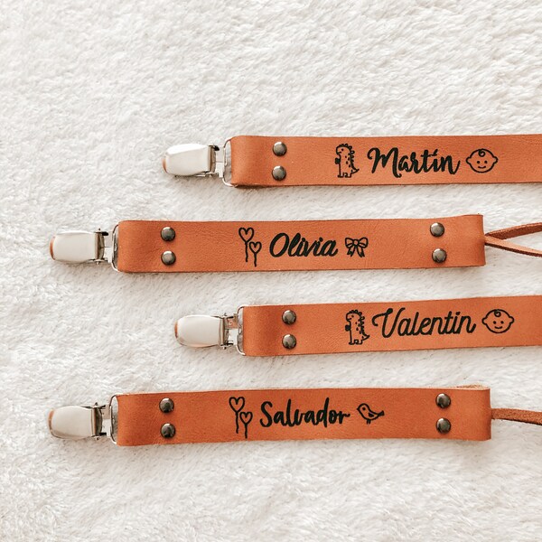 Personalized Leather Custom Pacifier Clip / Baby Gift / Pacifier Clip / Personalized Baby Gift