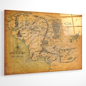 Mittelerde Karte Glaskunst - Der Herr der Ringe Wanddekoration - Geschenk für LOTR Fans - UV gedruckt - hohe Qualität The Hobbit Map auf Plexiglas