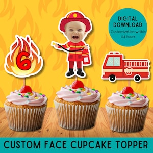 Personalized Fireman Cupcake Toppers: Custom Birthday Party Decor (Digital File)