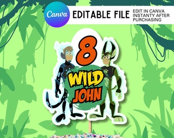 Gepersonaliseerde wilde avonturiers taarttopper, Instant download bewerkbaar digitaal bestand,
