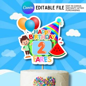 Personalised Watermelon cake topper, Instant download Editable Digital File,