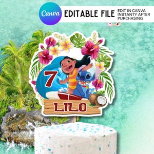 Editable Alien Cake Topper: Hawaiian Birthday Decoration (PDF Downloadable File