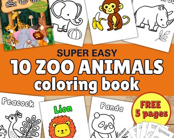 Zoo Animals Coloring Pages: Kids Activity (Digital Download)