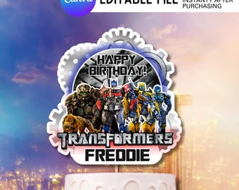 Bewerkbare robotverjaardagstaarttopper: afdrukbaar DIY (digitale download)