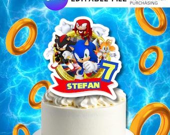 Blue Hedgehog Theme Cake Topper | Digital Download | Printable Birthday Cake Decoration