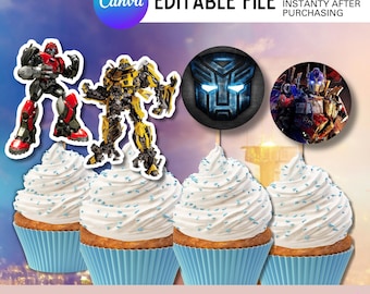 Roboter Cupcake Toppers: Druckvorlage Geburtstag Party Dekor (Digitaler Download)