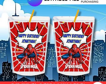 Superheldverjaardag Capri Sun, spinnenheld | Bewerkbaar Spidey Hero Juice-zakjeslabel (digitale download)
