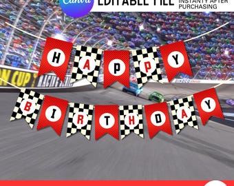 Race Cars Birthday Banner Flags | Digital Party Decor